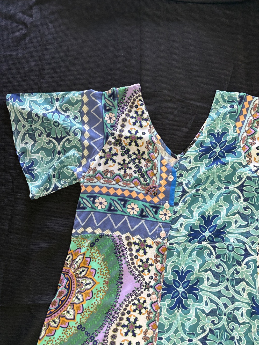 Bohemian Teal & Multi Maxi Dress with V-Neck - Picture 5 of 13